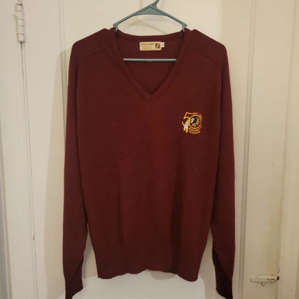 Vintage Rare V-Neck LOGO 7 Washington Redskins 50 years Sweater Pre Owned